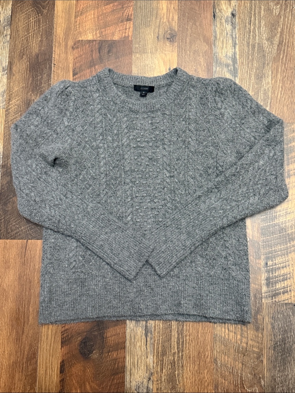 J.Crew Stretch Wool Cable-Knit Crewneck Sweater Gray S BB408